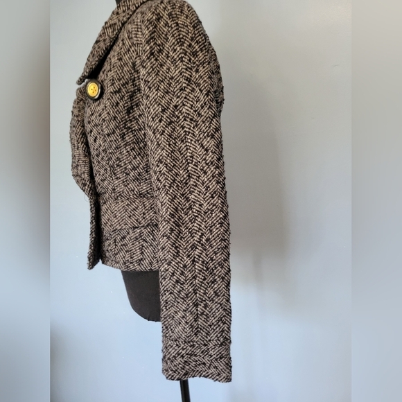 Banana Republic Factory Herringbone Blend Cropped Blazer Size S in Grey/Black - Picture 2 of 10